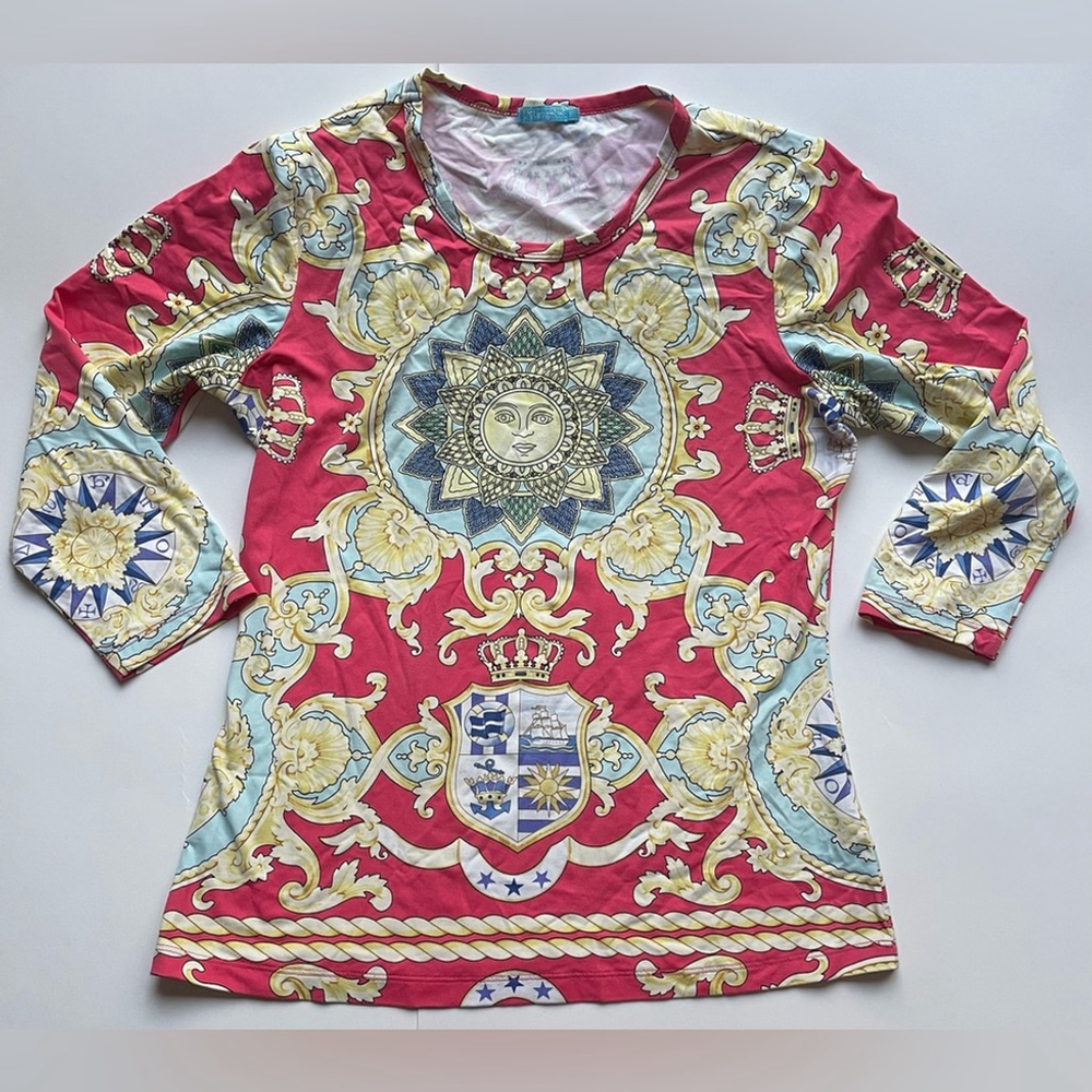 j . McLaughlin Baroque Sun Motif Bodycon Top Size Small - Picture 8 of 8